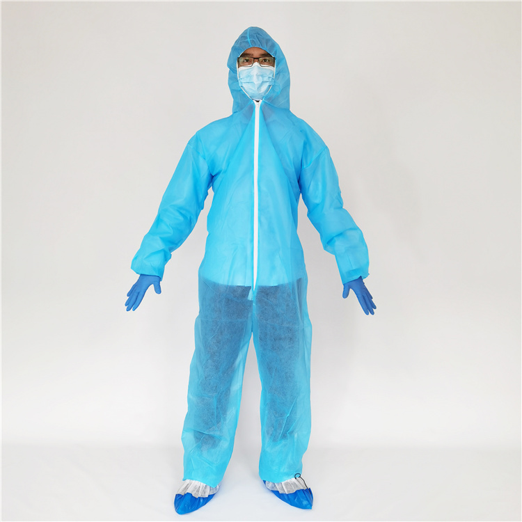 Disposable non woven coverall with elastic hood, cuff and ankle