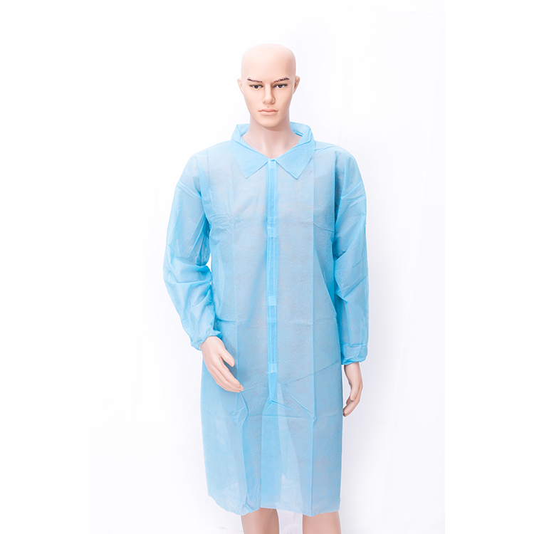Disposable non-woven doctor lab coat with single collar elastic cuff