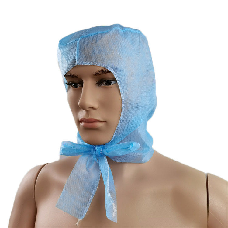 Disposable single use blue non woven cap with tie